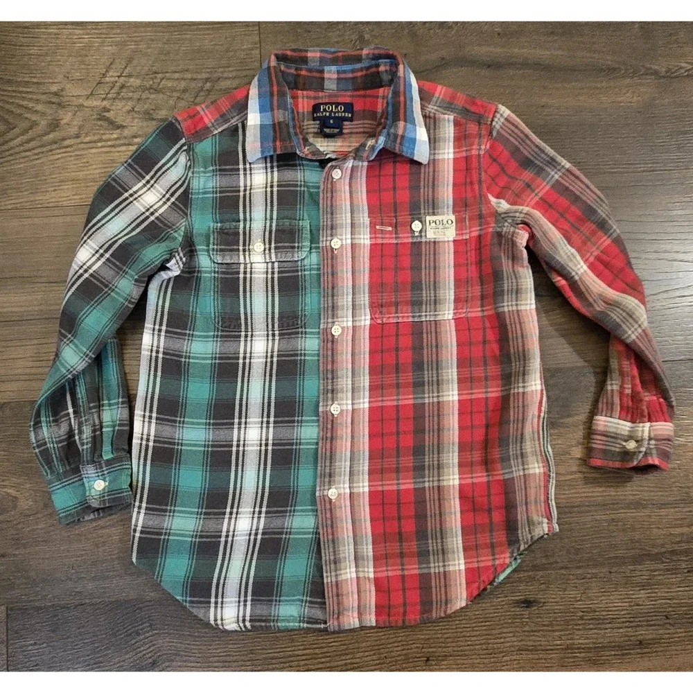 Polo Ralph Lauren‎ Kids Red Plaid Green Button Down Shirt Size 6 Boys Holiday
